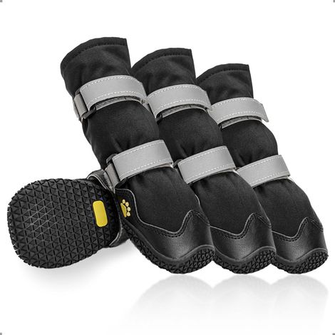 Antidérapant Chaussure Chien avec Sangles réfléchissantes, Bottines Chien imperméables, Semelles en Cuir résistant à l'usure, protège-Pattes pour Petits, Moyens et Grands Chiens 4 pièces(L, Noir) (1/5)