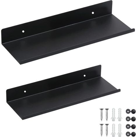 Tablettes Flottantes en Space Aluminum et Étagère Murale Noire Étagères avec Vis pour Salon Salle de Bain Cuisine 2 pcs 30cm 40cm (1/4)