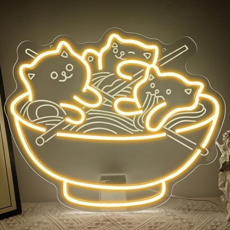 Chat Ramen Enseigne Lumineuse,Chat LED Neon Signe Art Decor pour Japonais Nouilles Resturant Shop Home Bar Cuisine,Kawaii Anime Neon Mural Cadeau pour Ado USB Powered(14.9" 12,6") (1/5)