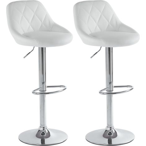 Set of 2 Counter Bar Barhockers, PU Leather Bar Barhocker, Adjustable Lift Height Swivel Barhocker with Comfortable Backrest for Home Office Kitchen Bar, White (1/5)
