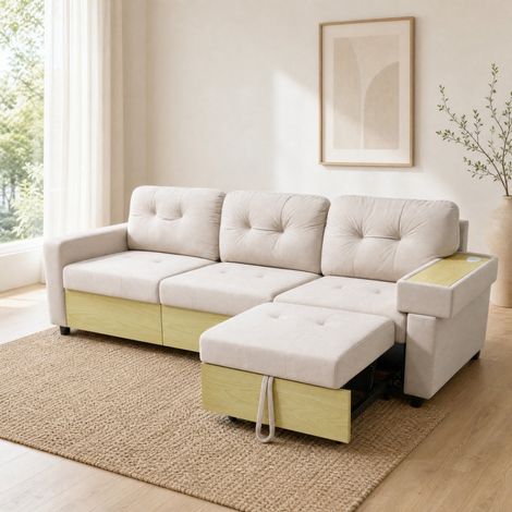 Sofá chaise longue con almacenaje y USB terciopelo OKMYHOME (1/5)