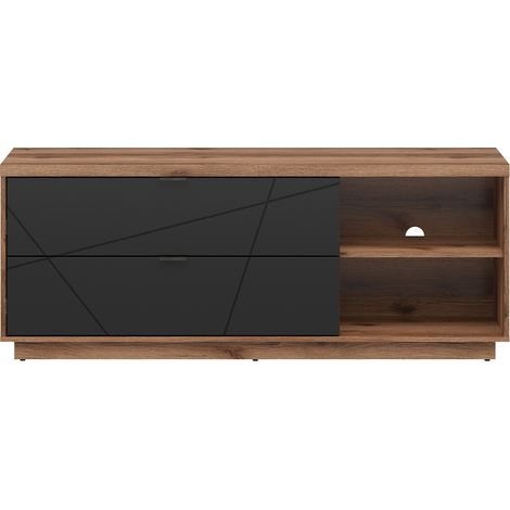 TV-Möbel Sven mit 2 Schubladen, Schwarz und Holzoptik, 156cm