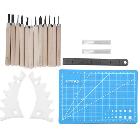 Set di 12 utensili per intaglio del legno, utensili manuali professionali per la lavorazione del legno in acciaio al manganese + supporto D1, con tavoletta per disegno.