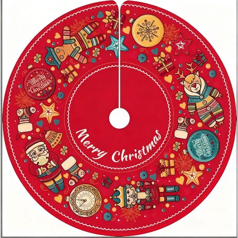 Jupe de sapin de Noël 2026, décorations de Noël, jupe de sapin à motifs de dessins animés, tablier de base pour sapin de Noël - Diamètre 60 cm - B-17