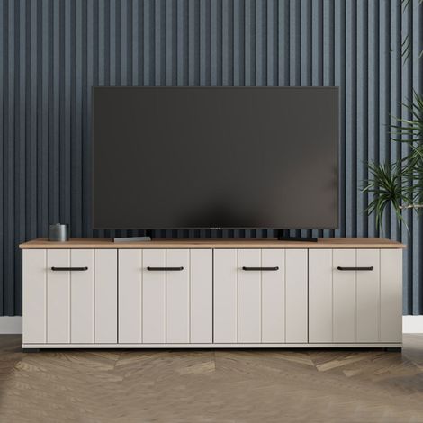 Tv-Schrank Erbez, ein Regal, 4 Türen, mit Beinen, 156x40x44h cm Cremeweiß (1/5)