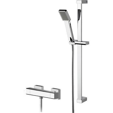 Empire Square Thermostatic Bar Valve and Rectangular Slide Rail Kit Shower Bundle - Chrome - Balterley