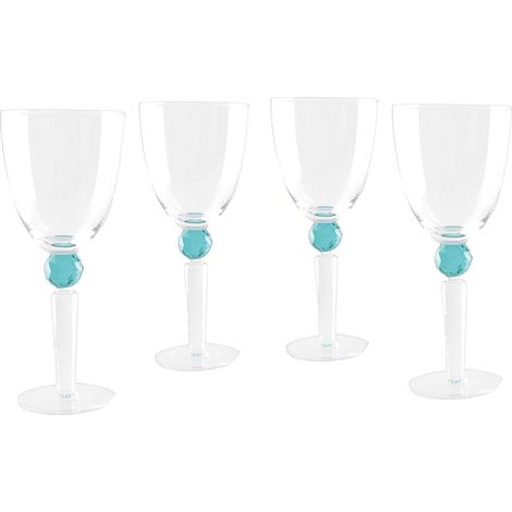 Lot de 4 Verres à Vin avec Pied Diamant Vert en Verre Transparent 9,4 x 23,4 cm - PANGIVO (1/3)