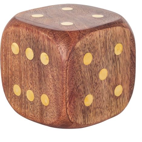 Dado decorativo grande de madera con puntos de latón 10 cm (1/3)