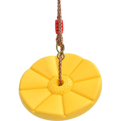 Jeu de balançoire disque pour enfants, siège en plastique robuste, jaune pétale, extérieur jardin (1/5)