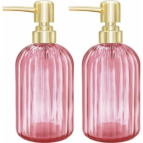 royaluxe - Lot de 2 distributeurs de Savon de Cuisine en Verre avec Pompe, Distributeur de Savon Transparent pour Les Mains, Liquide Vaisselle sous Lotion (Rose) (1/5)