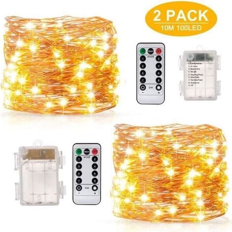 Guirlande lumineuse à piles 2×10M 200LED pour intérieur/extérieur/Noël/mariage et terrasse/pelouse - étanche IP67 (1/4)