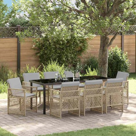 Set da Pranzo per Giardino 9 pcs Beige polyrattan vidaXL