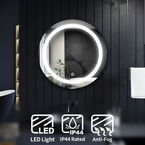 ELEGANT Bathroom Mirror Round Copper-Free Silver Mirror 600x600mm Illuminated Bathroom Light Bathroom Mirror with Demister Pad (1/5)