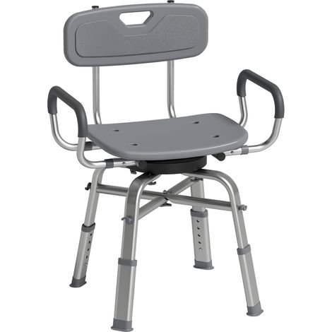 Sedia per Doccia Girevole 57x48x74-86 cm con Braccioli Schienale Capacità 150 kg in Alluminio e HDPE Grigio (1/5)