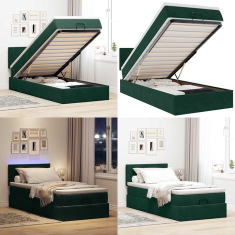 vidaXL Ottomane Bett mit Matratze & LEDs Dunkelgrün 80x200 cm Samt (1/5)