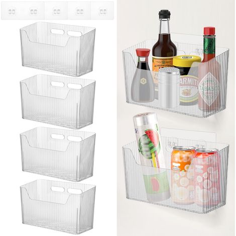 Lot de 4 boîtes de rangement pour porte d'armoire de cuisine, boîte de rangement murale autocollante, transparente, en plastique, organisateur de salle de bain, organisateur d'armoire (1/5)