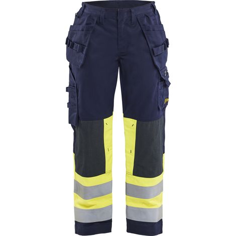 Pantalon de travail Multinormes avec poches flottantes femme feMyanMare - Marine/Jaune fluo L - FR(44) - SE(C42) - Standards