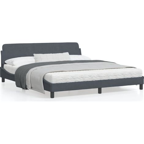 Cadre de lit avec tête de lit Gris foncé 180x200 Velours (1/5)