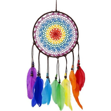Attrape-Reves - 20 Cm Diametre - Anneau Fer Plumes Naturelles Perles Bois Coton - Decoration Murale Chambre Enfant Salon - 1 Unite (1/4)