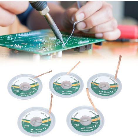 Fünfteiliges Set, No-Clean-Entlötdraht, 1,5 bis 3,5 mm, geringe Rückstandsbildung, 1,5 m hochfestes Kabel, Entlötband. (1/5)