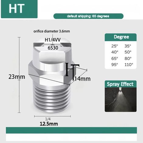 Buse de lavage industriel à jet plat HVV 1/4 pouce (1I4 mâle 6530) en acier inoxydable 304 pour le lavage et le nettoyage de voitures. (1/5)