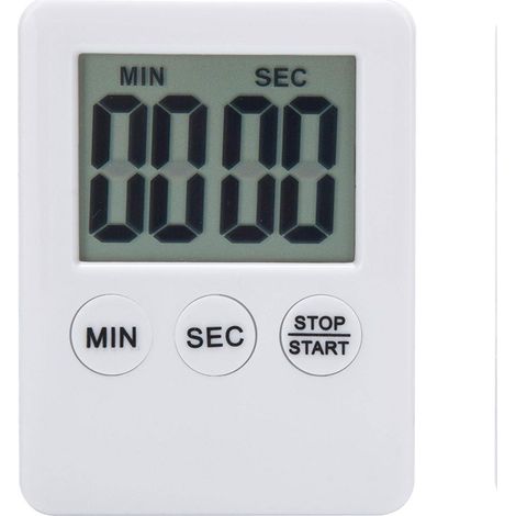 Minuteur de cuisine carré à écran LCD fin, avec compte à rebours et alarme magnétique, blanc. (1/3)