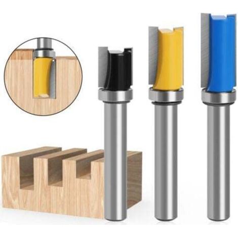 3pcs 8mm Shank Flush Trim Router Bit with Bottom Bearing Copy Cutter for Woodworking - Cutting Blade 13mm, 20mm, 25mm (1/4)