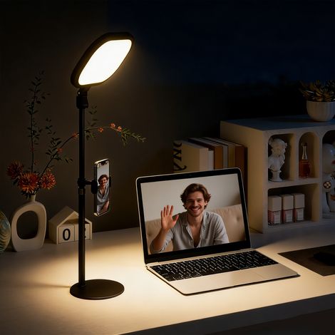 Lampada da scrivania a LED dimmerabile con 5 modalità di colore, 10 livelli di luminosità, porta USB, timer e supporto per telefono - nera