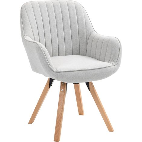Meuble Cosy Chaise Salle à Manger Fauteuil Coiffeuse Siège Pivotant avec Accoudoirs pour Chambre Salon Cuisine Bureau, Rembourré en Tissu Pieds en Bois Massif, Beige, 60x58x83cm (1/5)