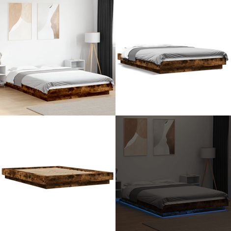 Bettgestell mit LED Räuchereiche 120x190 cm Holzwerkstoff - Holzbettfassungen - Bettrahmen - Lattenrost - Schlafzimmermöbel - LED Beleuchtung - Home & Living (1/5)