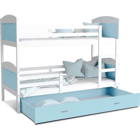 Lit Superposé Mateo 90x190 tiroir + Matelas Blanc - bleu (1/3)