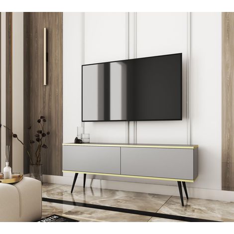 Mobile TV, Grigio, gambe nere, 135 x 30 x 52 cm, apertura push-to-open (1/3)