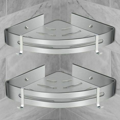 Mensola angolare per doccia, mensola per bagno senza foratura, cestino portaoggetti per doccia in alluminio, montaggio a parete, adesivo, organizer per shampoo (triangolo, 2 pezzi)