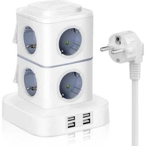 Tour Multiprise Électrique,Multiprise Parasurtenseur Parafoudre avec 8 Prises et 4 Ports USB,Multiprise USB 2500W avec Interrupteur (1/5)