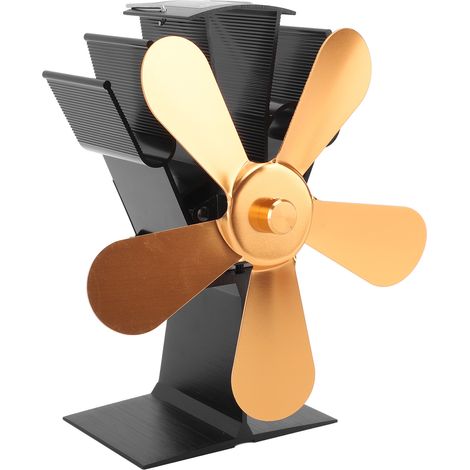 Ofenventilator, 5 Flügel, Kaminventilator, wärmebetriebener Ventilator, für Holzöfen, Pelletöfen, Kamine, vertikal, rechteckig, Gold (1/5)