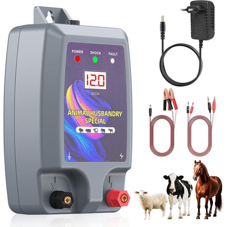 10KM Clôture Électrique pour Animaux, Électrificateur Clôture Électrique Haute Puissance, 12kV 2.0J ClôTure éLectrique pour protection Moutons Chevaux Jardin Pâturages Ferme (Gris) (1/5)