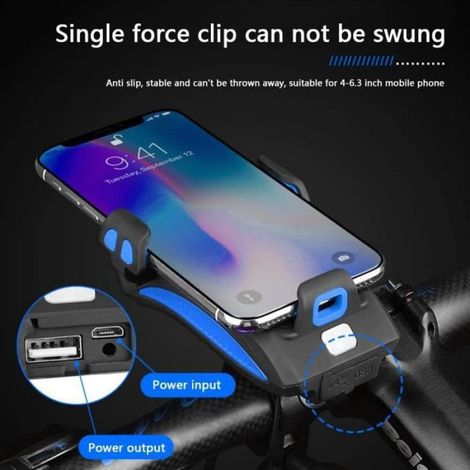 Support de téléphone pour vélo 4 en 1 avec lampe de poche, support de guidon réglable compatible téléphones 4 à 6,3 pouces - bleu (1/4)