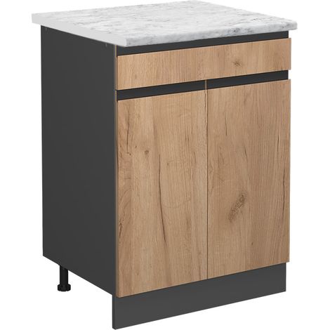 Mueble bajo de cocina R-Line, Roble dorado, 60 cm Mármol AP, Vicco