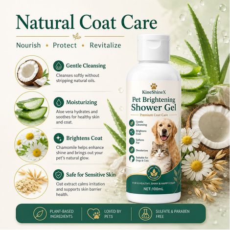 KineShineX Pet Hair Care Shampoo eignet sich für Hunde und Katzen und sorgt für Glanz, Geschmeidigkeit, Geruchsbeseitigung und sanfte Reinigung. (1/4)