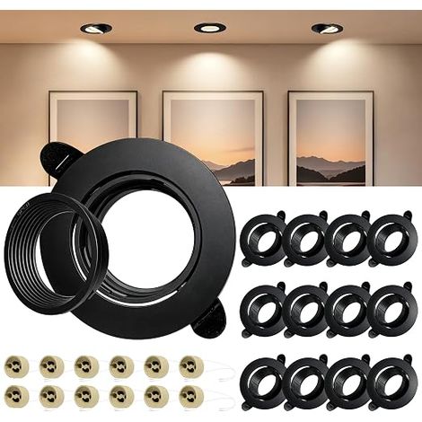 Spot Encastrable GU10 Set Orientable Cadre Spot LED Encastrable avec Douille GU10 Anti-Éblouissement avec Cache Avant Amovible Noir Cadre de Spots de Plafond Trou 72-82mm (1/5)