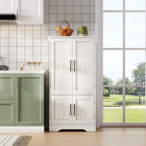 Buffet de cuisine 120 x 60 x 40cm avec éclairage led, 4 portes, étagères réglables, blanc (1/5)
