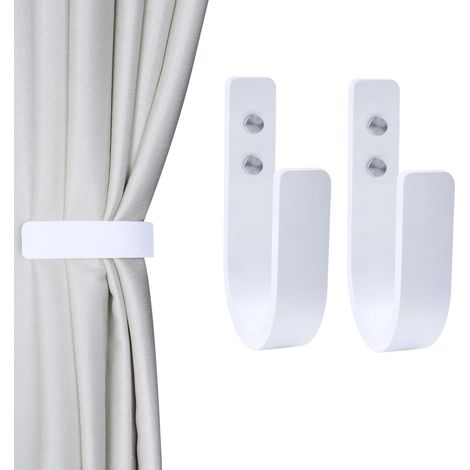 Lot de 2 embrasses de Rideaux en Bois en Forme de U - Fixation Murale pour Rideaux (Blanc, 2) (1/5)