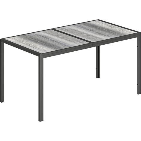 Tavolo da Giardino 4-6 Persone 150x80x74 cm con Piano Effetto Legno in Acciaio e Plastica Grigio e Nero (1/5)
