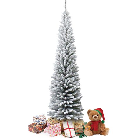 Sapin de Noël Artificiel 150CM, 350 Branches Enneigé, Matériel PVC Arbre de Noël, avec Socle en Métal, Décoration de Noël réutilisable (1/5)