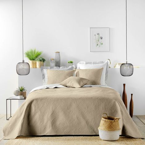 Couvre-lit 2 personnes avec 2 housses de coussin – 240 × 260 cm – Microfibre Romane Lin