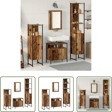 vidaXL Altholz -  Badezimmermöbel Set mit Regal 4 pcs Altholz Holzwerkstoff (1/5)