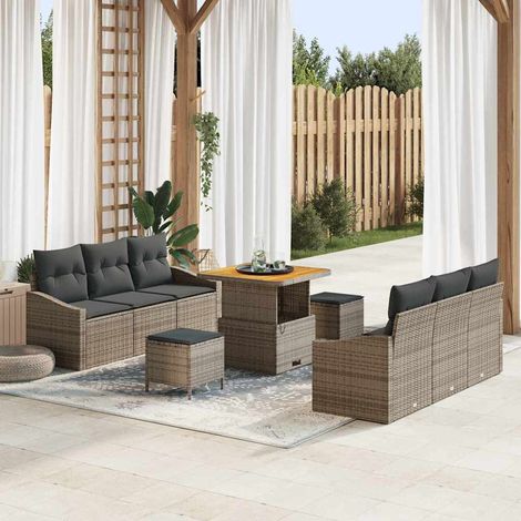 Garten-Sofa-Set mit Kissen mit Speicher 9 pcs Grau (1/5)