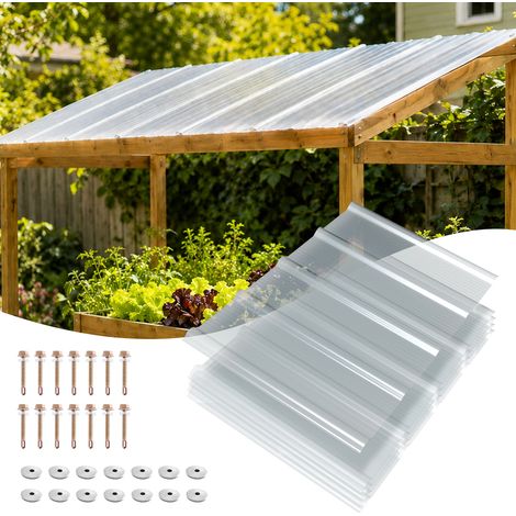 Randaco 5 plaques ondulées FRP transparentes 90x60 cm, ép. 1 mm, anti-UV et intempéries, avec vis, pour serre carport abri