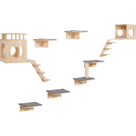 Mophorn Wandregal-Set für Katzen, Katzenwand-Sitzstangen mit Sprungbrettern, Betten, Hängematten und Kletterbaum, Katzenmöbel halten bis zu 40 Pfund, ideal zum Schlafen, Spielen und Klettern, 9er-Set (1/5)