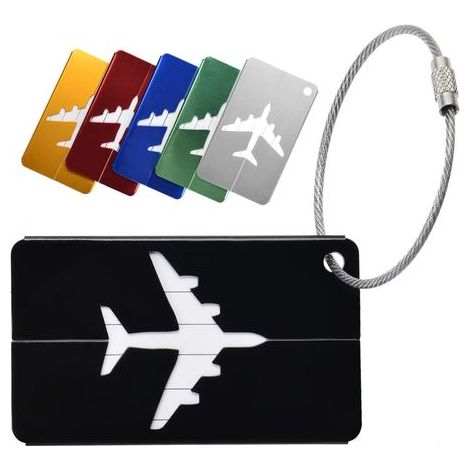 6-teiliges Gepäckanhänger-Set, Koffer-/Flugzeuganhänger, Gepäckanhänger aus Aluminiumlegierung mit Edelstahlkordeln und wasserfester PVC-Karte (6 Farben)